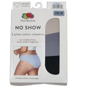 Fruit of the Loom No Show 3-Pack Pima Cotton Cheekies Size 2XL/9 New in Box